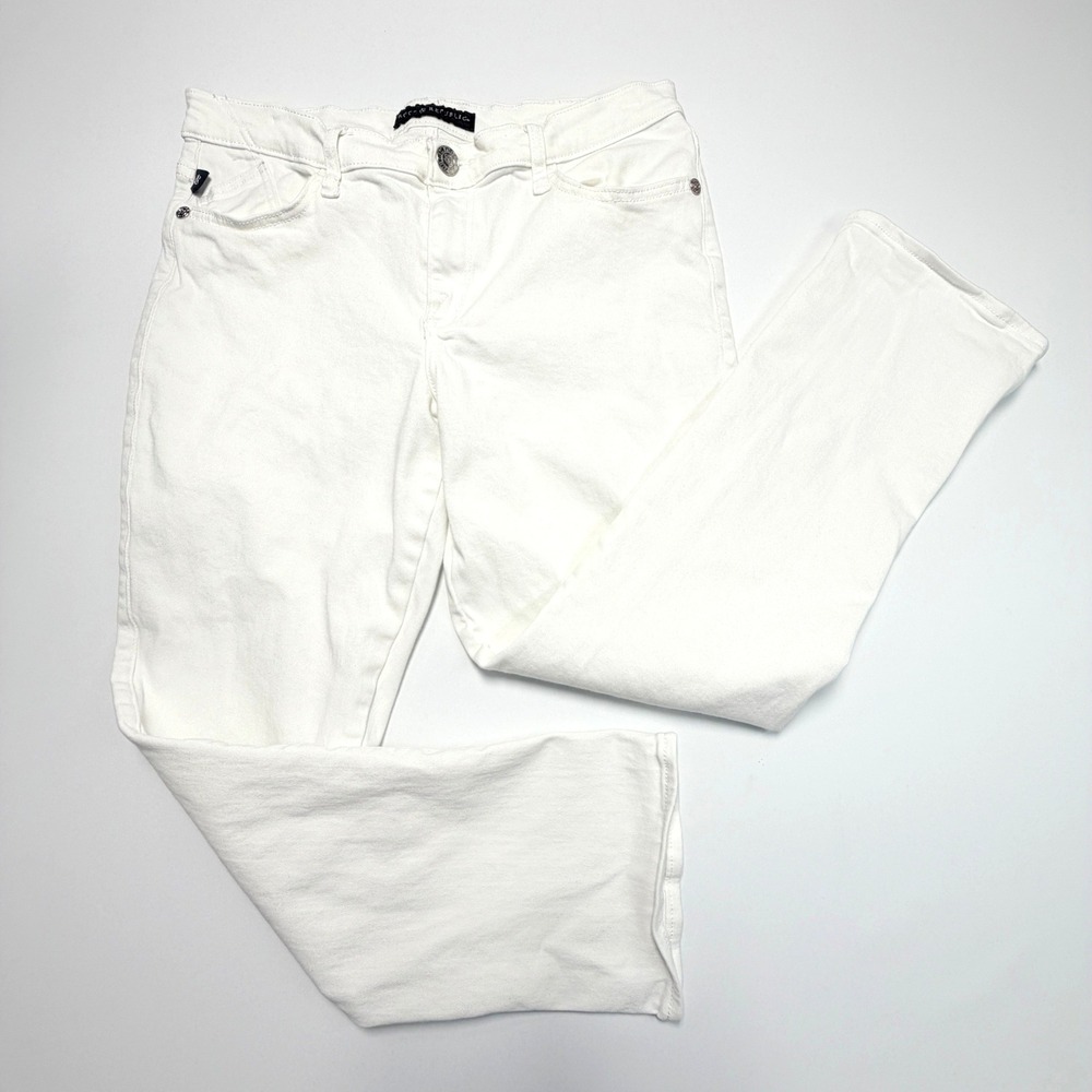 Rock & Republic Kendall Jeans Women 14 White Stretch Straight Leg Skull Wing